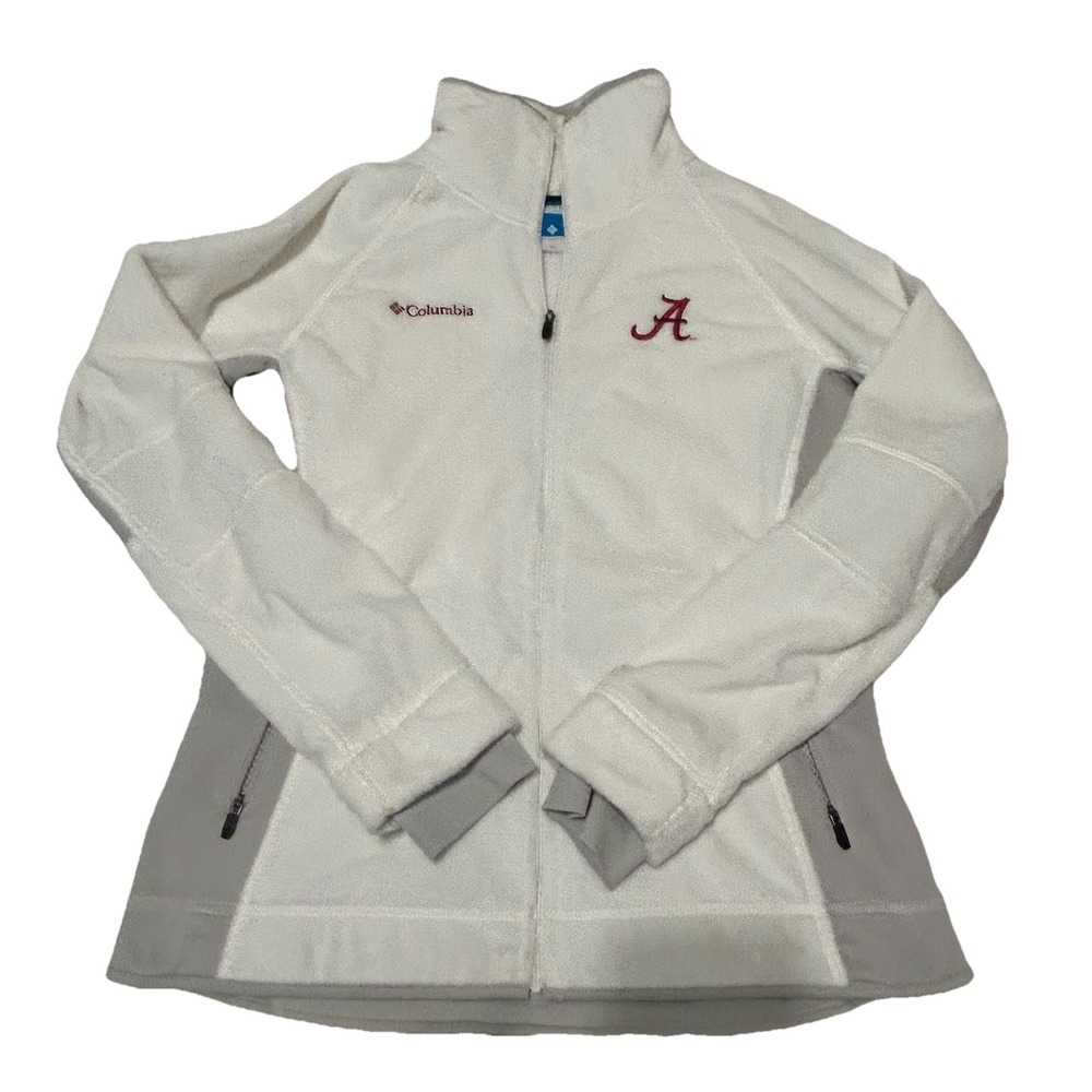 Columbia Alabama Crimson Tide Jacket Womens M White Football Full Zip Fleece EUC